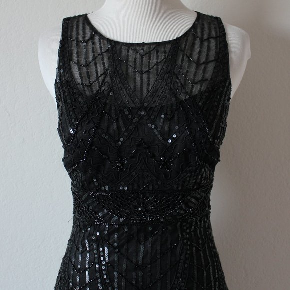 NEW Sue Wong 1920s Gatsby Art Deco Black Beaded & Sequined Cocktail Dress 0 - Picture 7 of 12